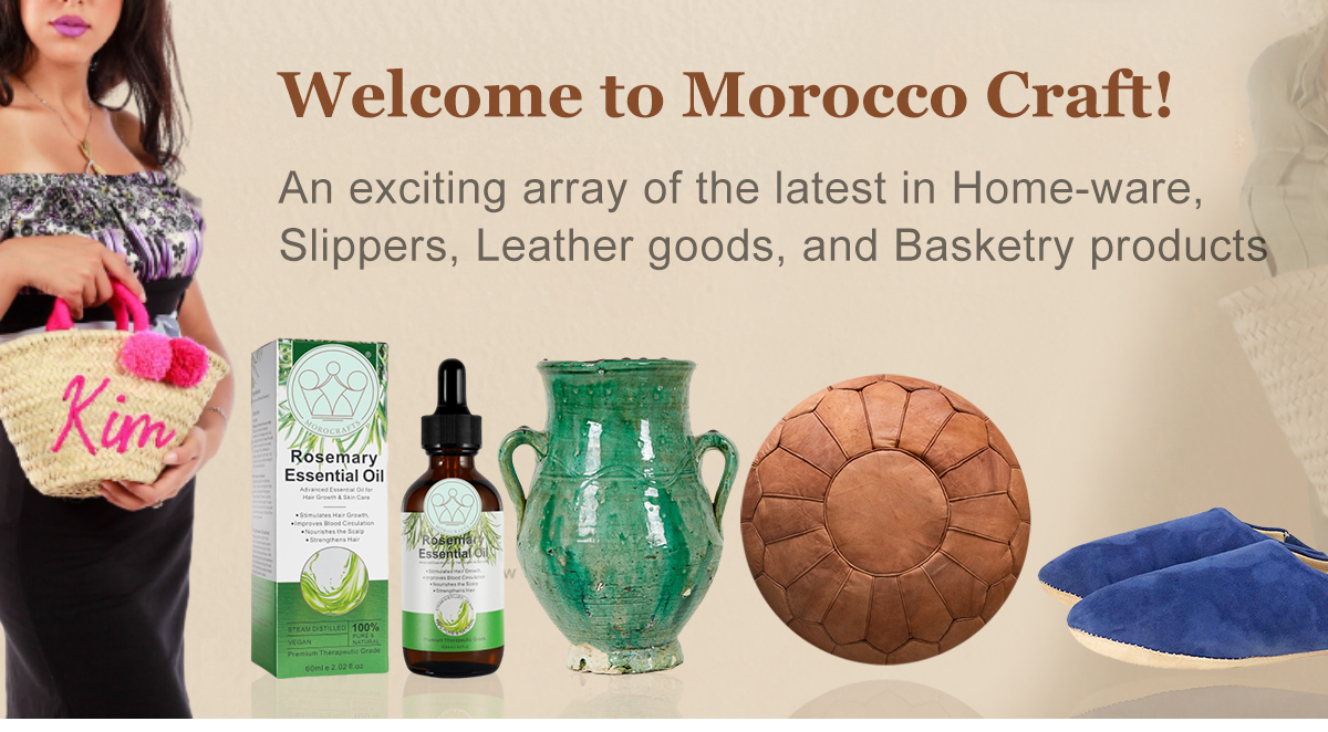 Step into the virtual marketplace of my webstore, where the allure of Moroccan handmade products awaits. Browse through the curated collection of straw tote bags, exquisitely crafted leather goods, stylish leather shoes, and stunning pottery. Each item tells a tale of skilled artisans and embodies the spirit of Moroccan craftsmanship. Embark on a journey of discovery and bring a piece of Morocco's vibrant culture into your home.