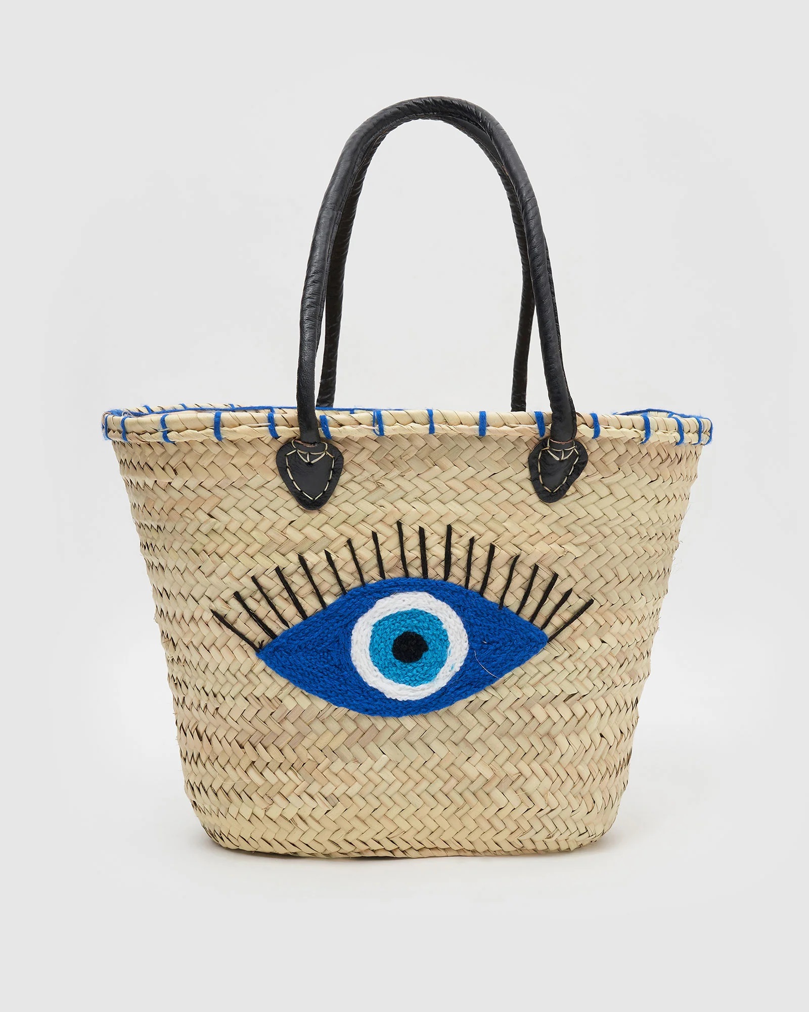 customized embroidery straw bag with leather handles