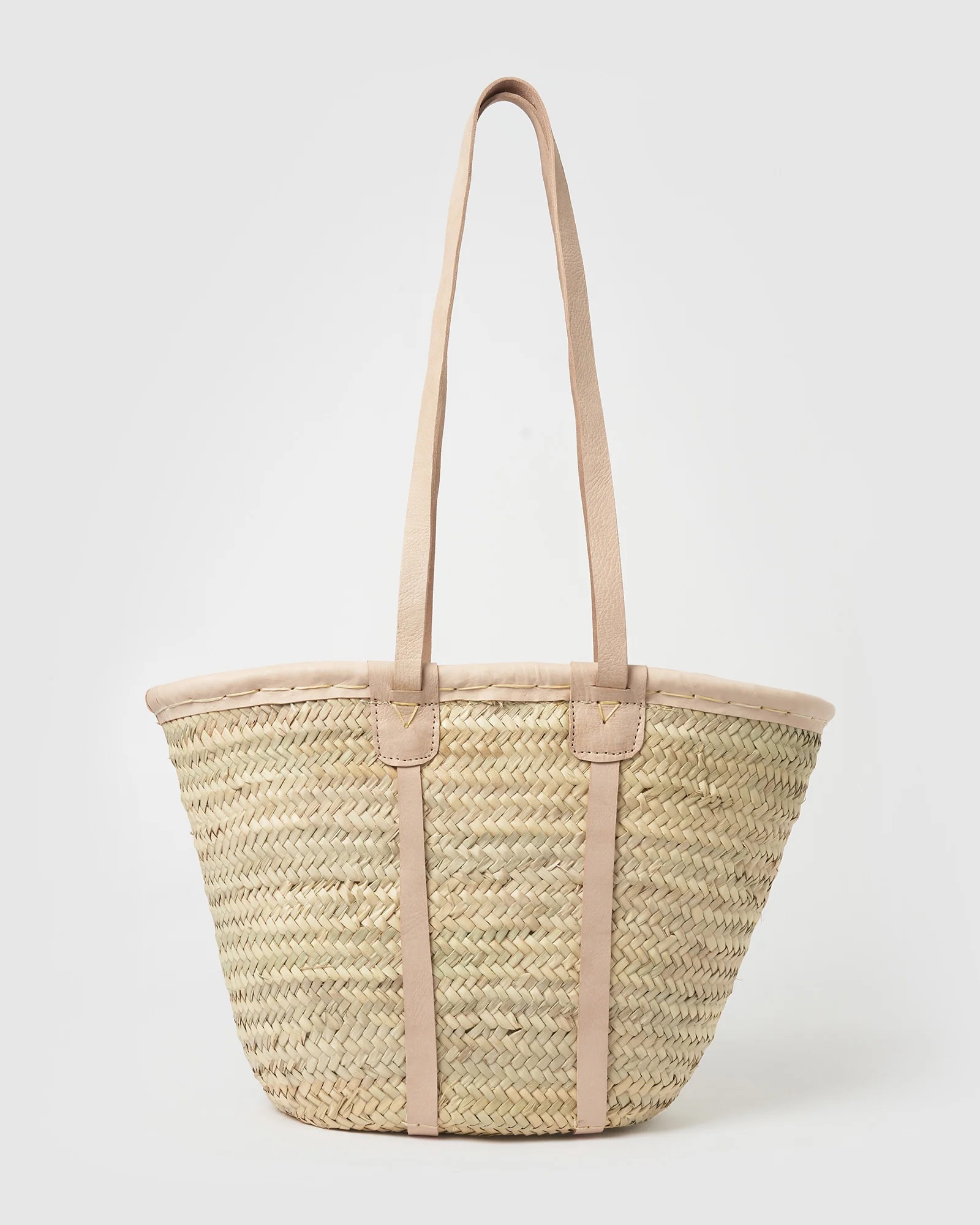 straw basket bag with leather straps