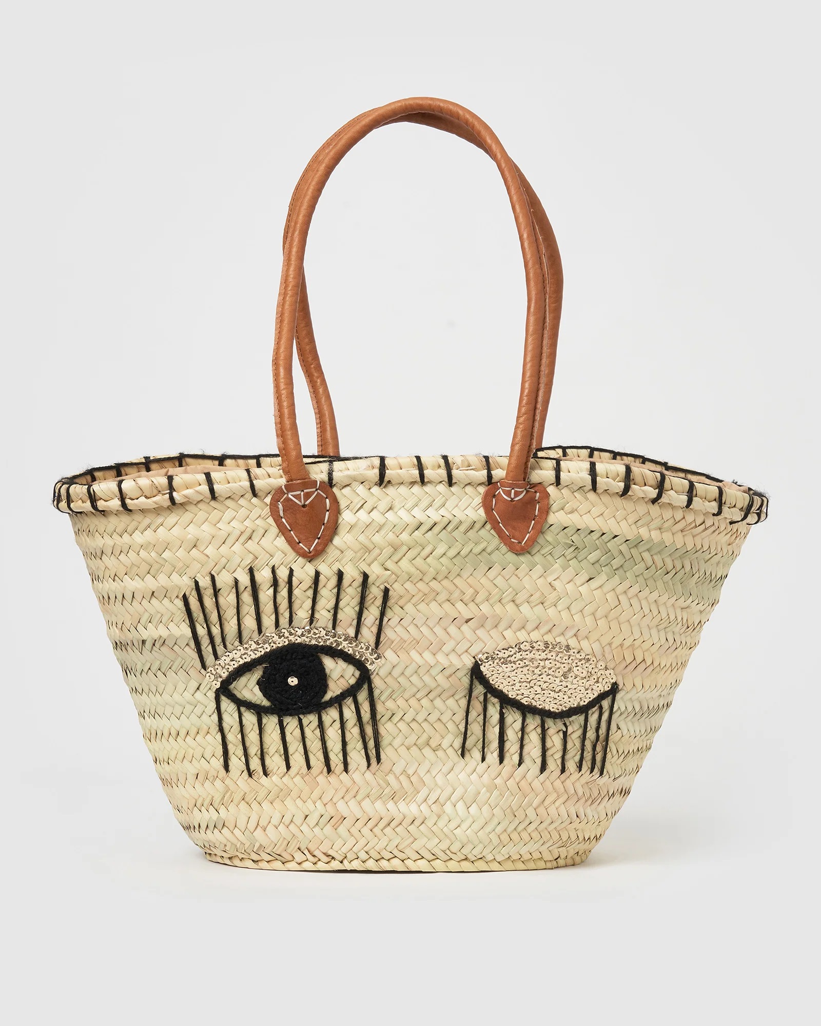 customized embroidery straw bag with leather handles