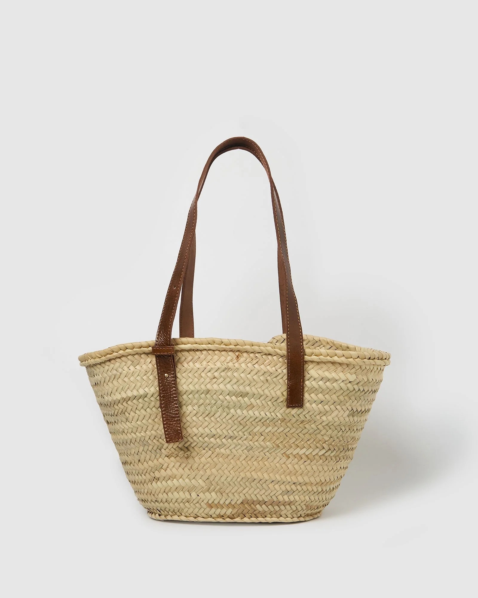 straw basket bag with adjusting leather straps