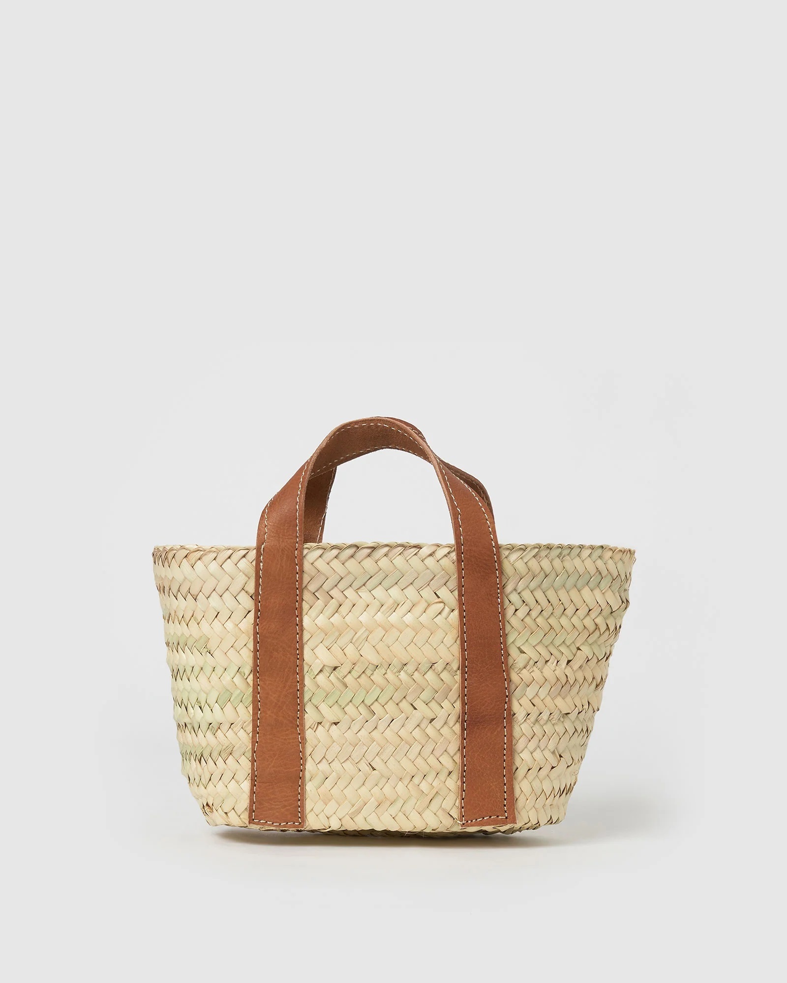 small straw basket bag with leather handles