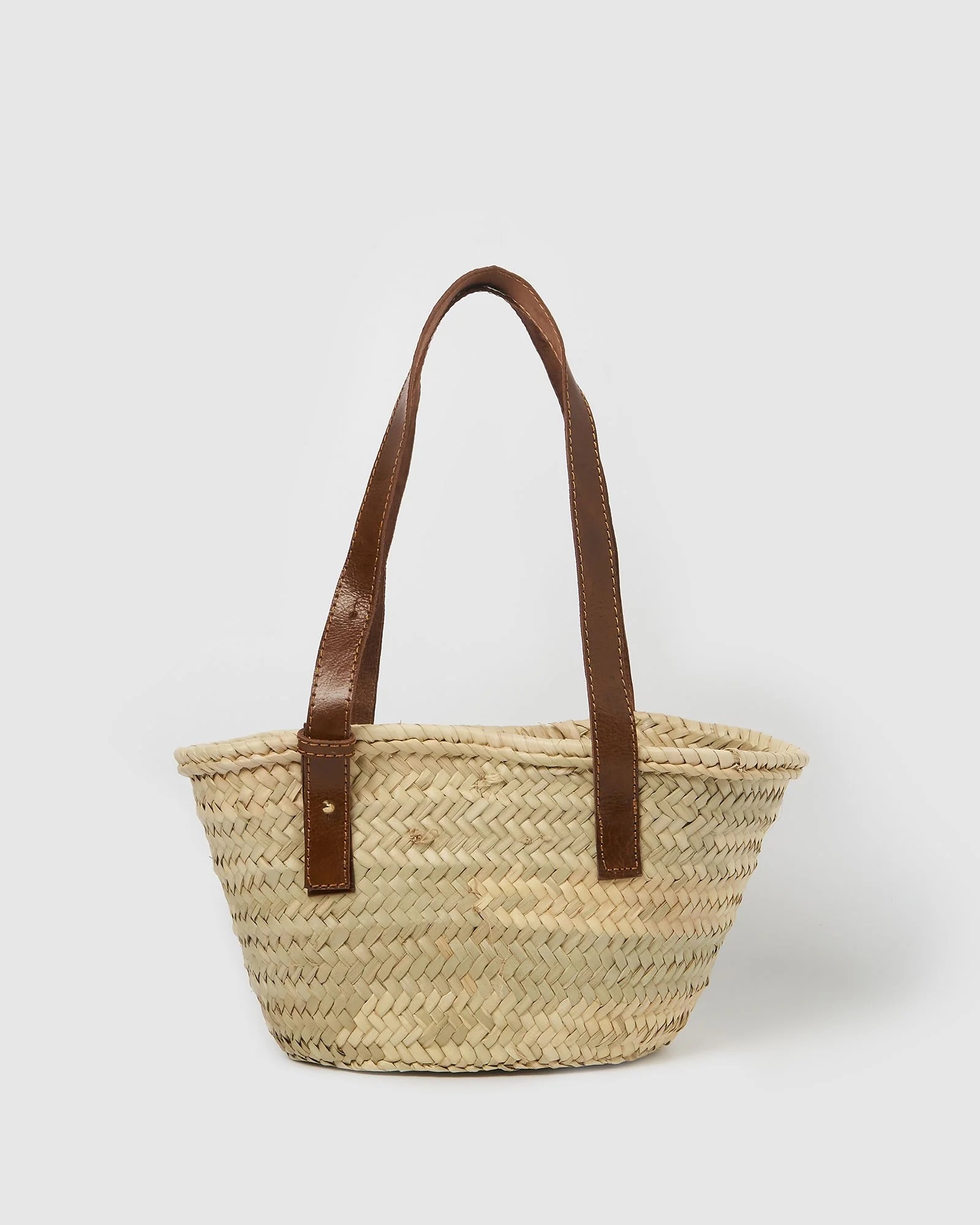 straw basket bag with adjusting leather straps