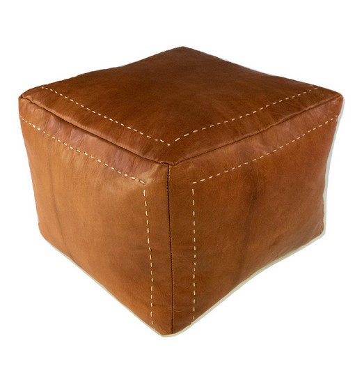 square cognac brown pouf