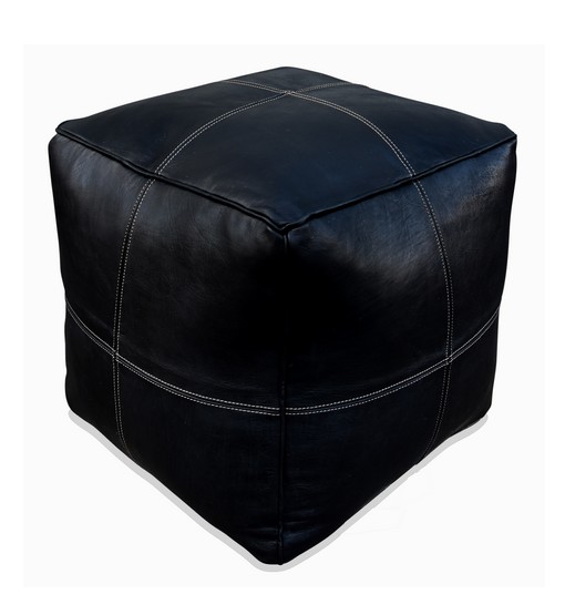 square leather pouf black website