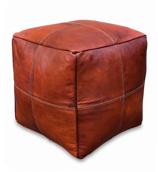 square leather pouf honey brown 1